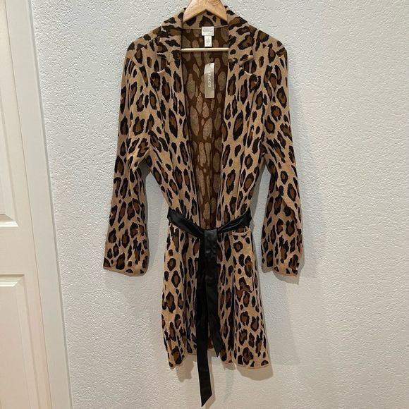 Chico’s Belted Animal Jacquard Mabel Cardigan Size 3 - Picture 5 of 12